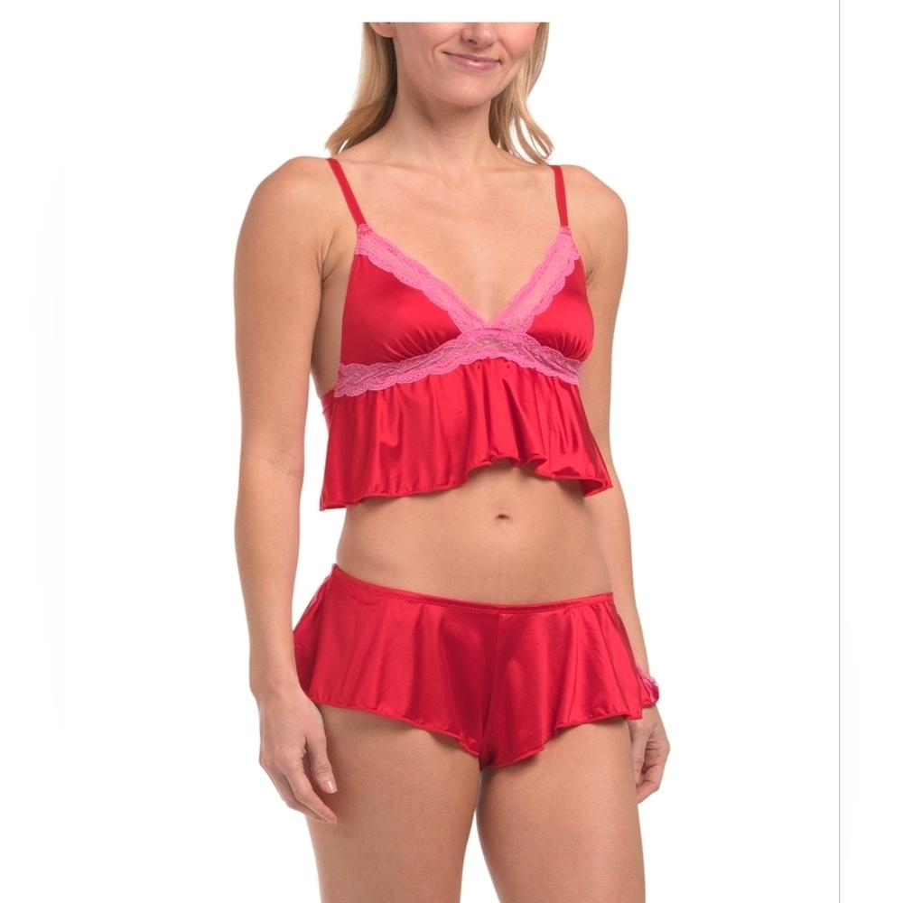 ❤️▪️Juicy Couture▪️ 2pc Red Laced Trimmed Camisole and Shorts Set